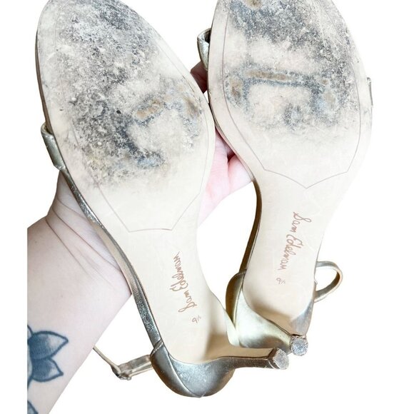 Sam Edelman Patti Ankle Strap Silver Leather Heels Formal or Everyday Wear sz(9. - Picture 10 of 11